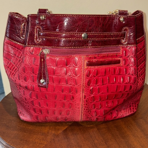 Marc Chantal Shoulder bag red croc pattern leather/Burg. Patent accents goldtone - Picture 8 of 17